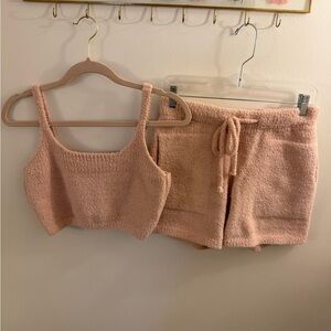 Cozy Pink Knit Tank and Shorts Set